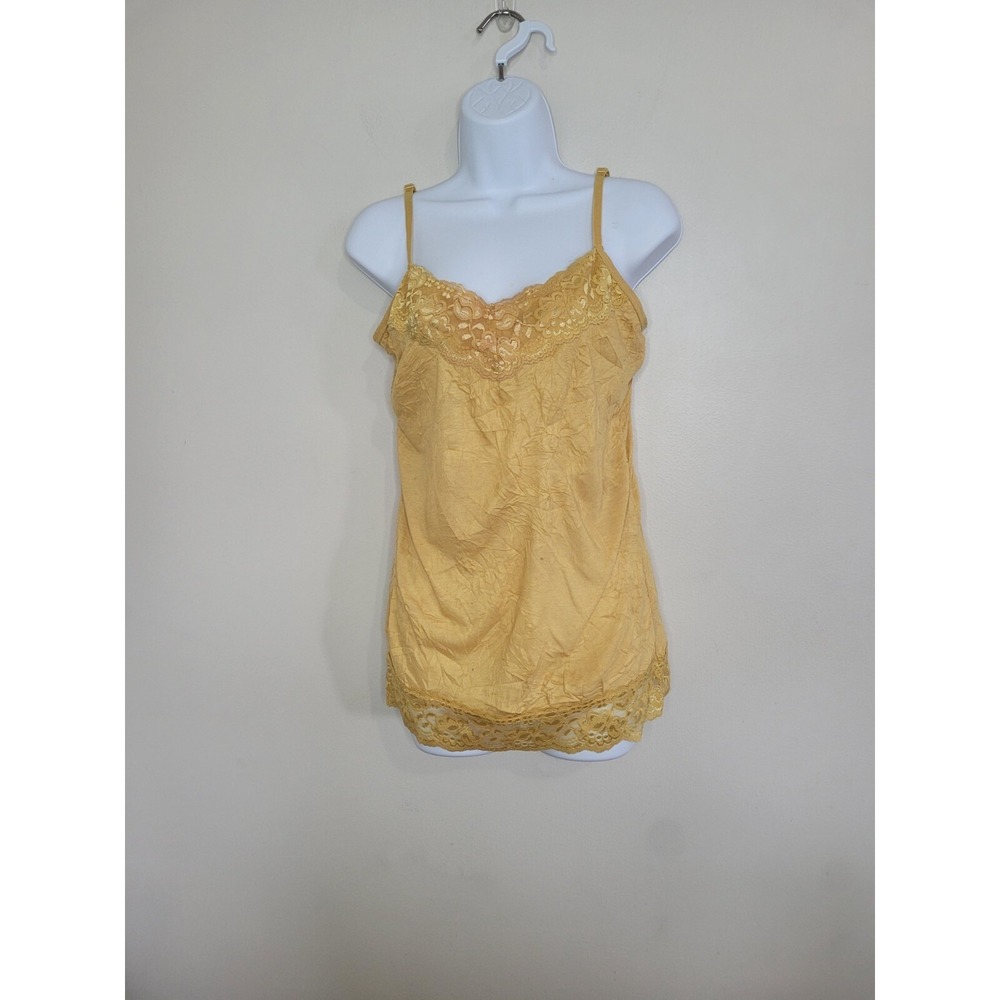 VTG Y2K Lace Trim Cami Top YELLOW Indie Sleaze Fairycore Boho XL